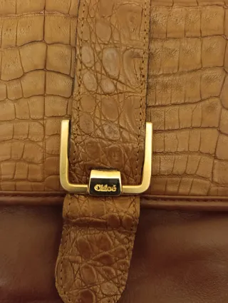 Borsa Chloé pelle coccodrillo marrone oro
