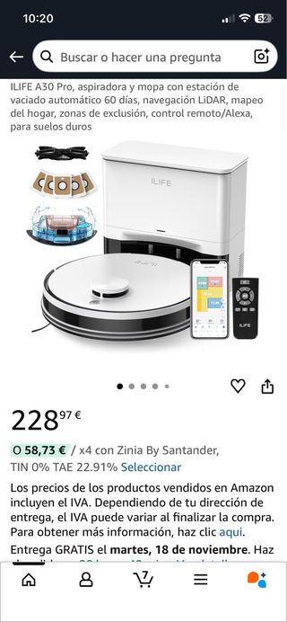 Aspiradora robot ILIFE A30 Pro Base Autovaciado