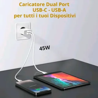 Caricabatterie USB Dual 45W USB-C + USB-A