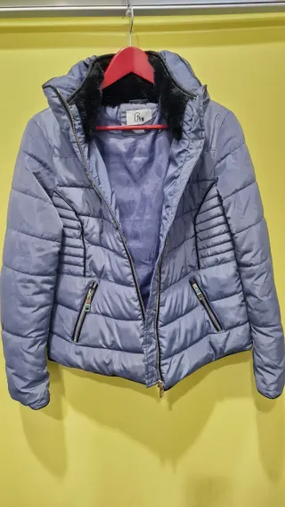 Plumífero corto mujer gris azulado T. M-L