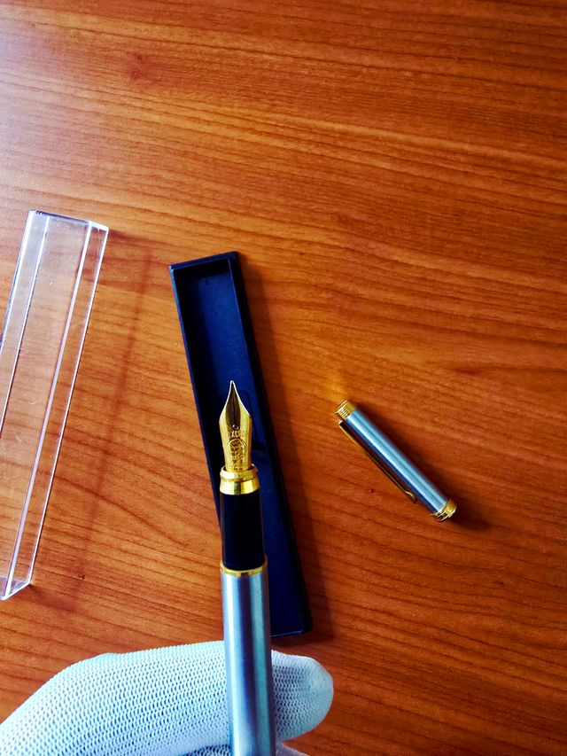 Pluma estilográfica plateada y dorada