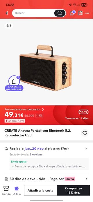 Altavoz CREATE portatil con bluetooth 5.2 y usb