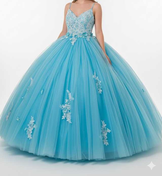 Vestido de Quinceañera Azul y Blanco