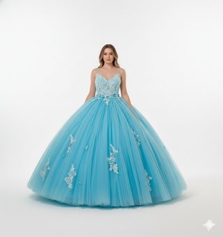 Vestido de Quinceañera Azul y Blanco