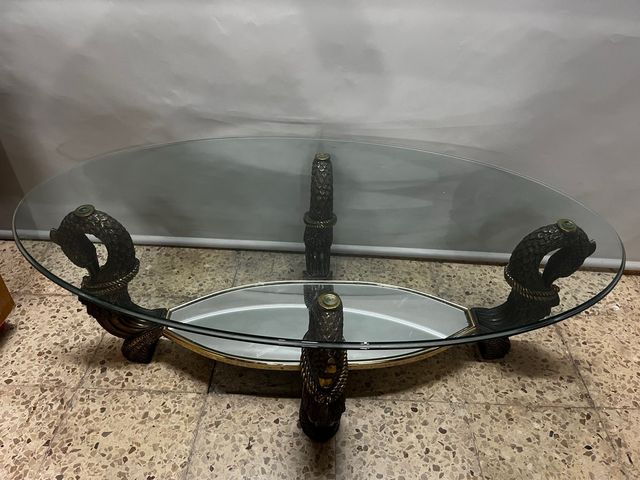 Mesa de centro cristal y metal diseño