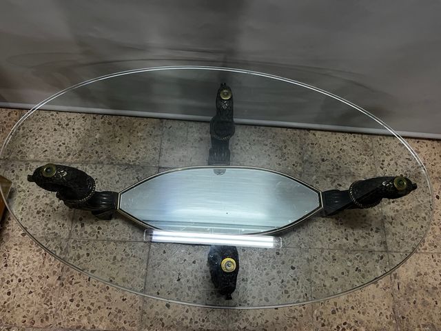 Mesa de centro cristal y metal diseño