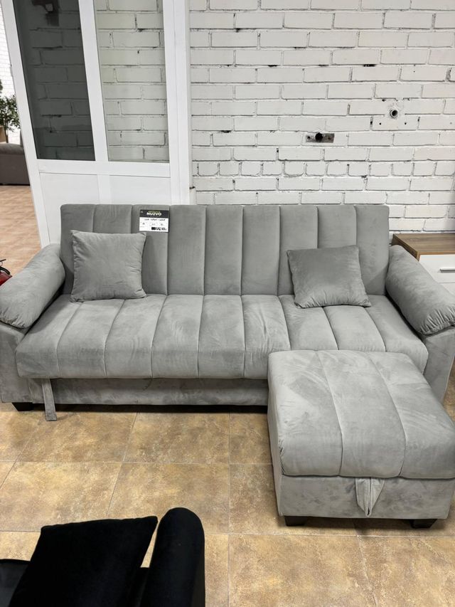 Sofá Cama Negro + Puff Almacenamiento