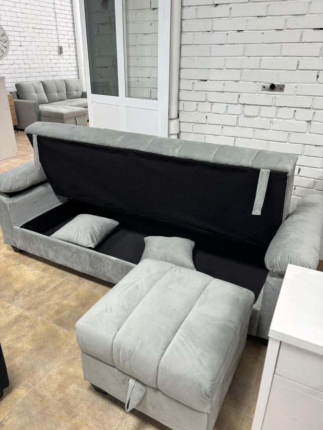 Sofá Cama Negro + Puff Almacenamiento