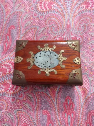 Joyero antiguo madera metal tela vintage