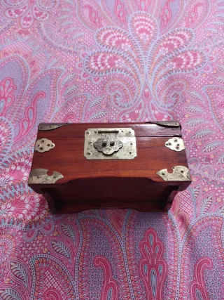 Joyero antiguo madera metal tela vintage