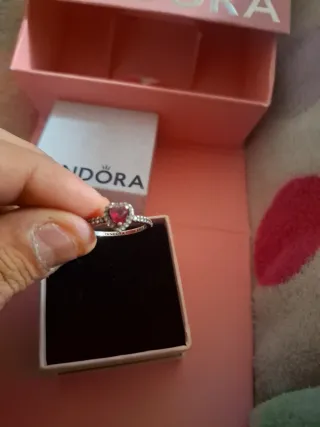 Anillo Pandora Corazón Rosa y Plata
