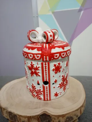 Biscottiera Natalizia Ceramica Rosso Bianco