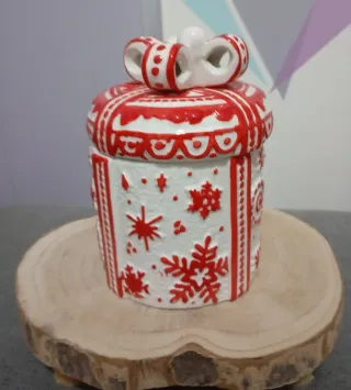 Biscottiera Natalizia Ceramica Rosso Bianco