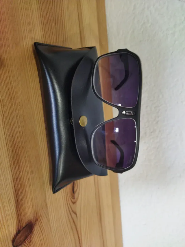 Gafas de sol Carrera negras y moradas en mano