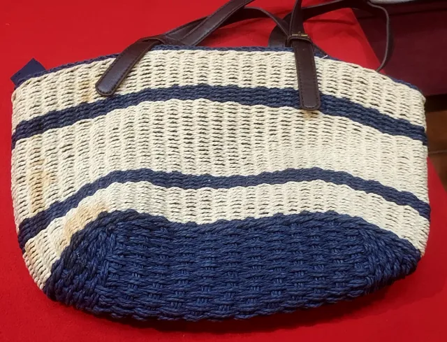 Bolso de playa a rayas beige y azul