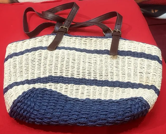 Bolso de playa a rayas beige y azul