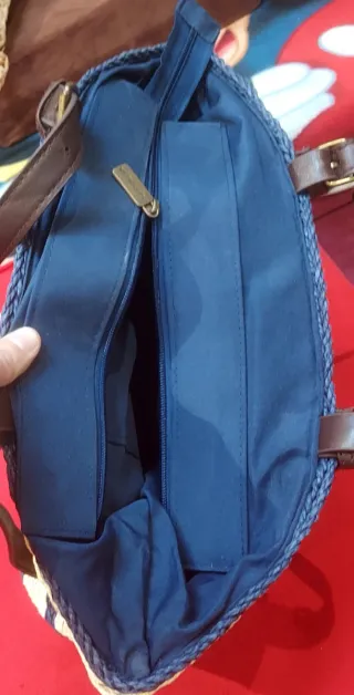 Bolso de playa a rayas beige y azul