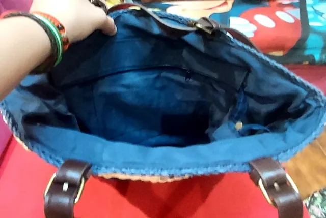 Bolso de playa a rayas beige y azul