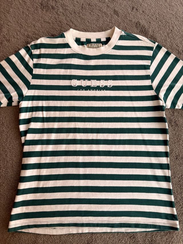 Camiseta Guess Rayas Verdes Talla M Retro Vintage