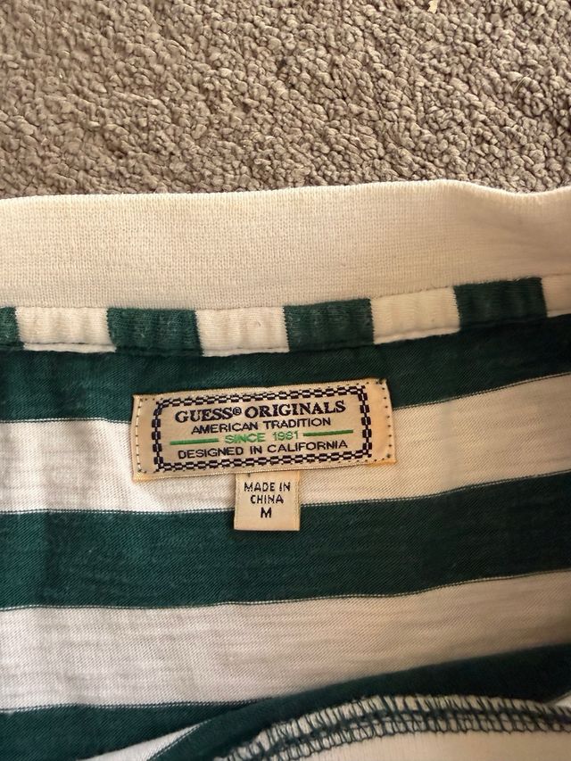 Camiseta Guess Rayas Verdes Talla M Retro Vintage