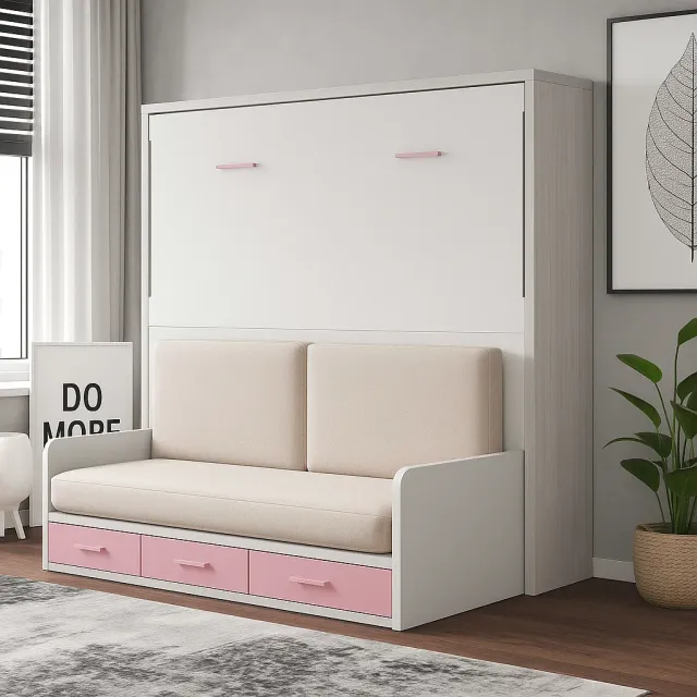 Cama Abatible Sofá Blanco/Rosa