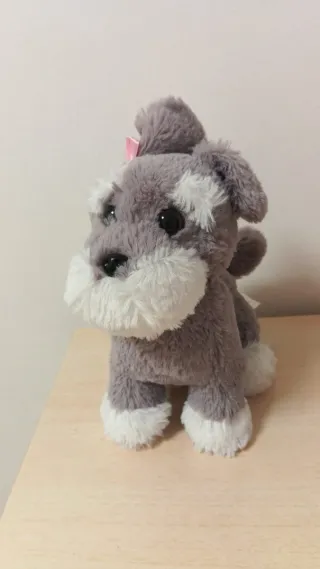 Peluche perro schnauzer con lazo rosa
