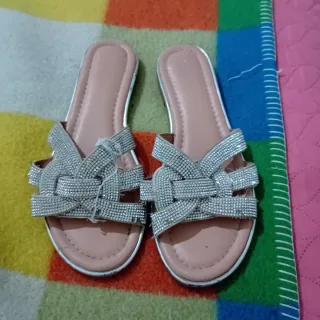 Sandali donna con strass rosa e argento