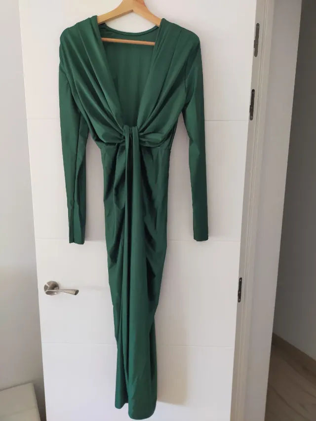 Vestido largo fiesta verde drapeado