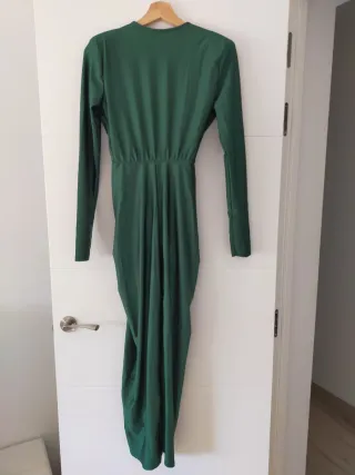 Vestido midi fiesta verde drapeado