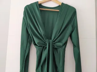 Vestido midi fiesta verde drapeado