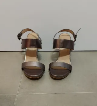 Zapatos de tacón ancho 11cm oro/plata