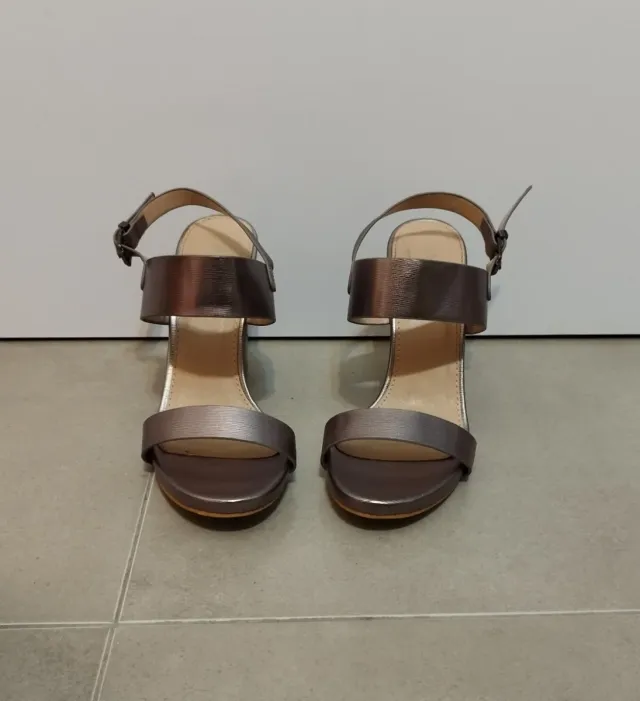 Zapatos de tacón ancho 11cm oro/plata