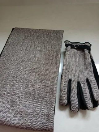 Conjunto bufanda y guantes espiguilla mujer