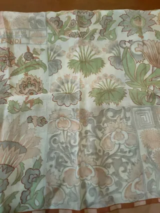 Sciarpa Fendi Seta Floreale Beige Verde
