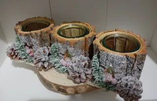 Set 3 Portacandele in Legno e Vetro