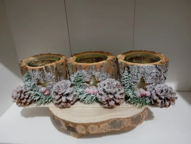 Set 3 Portacandele in Legno e Vetro