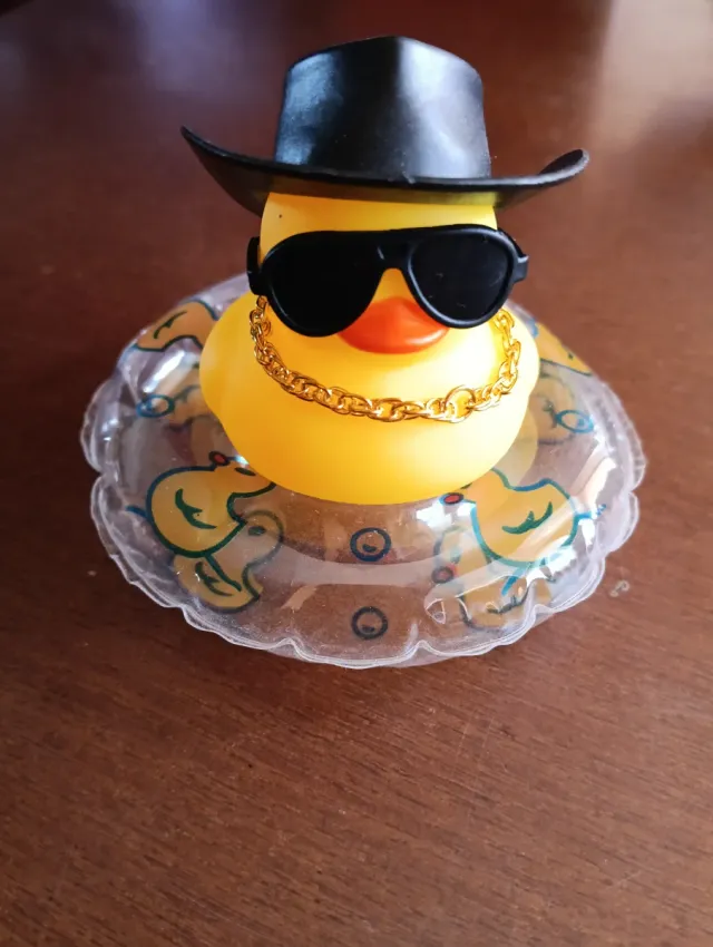 Pato de goma con sombrero y gafas
