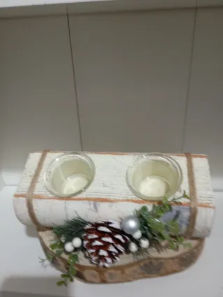 Set 2 Portacandele Legno e Vetro