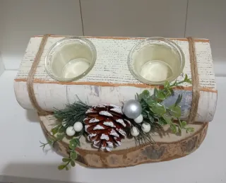 Set 2 Portacandele Legno e Vetro