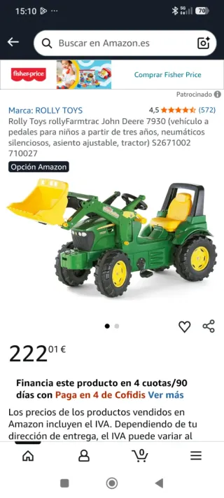 Tractor de pedales verde con pala y remolque