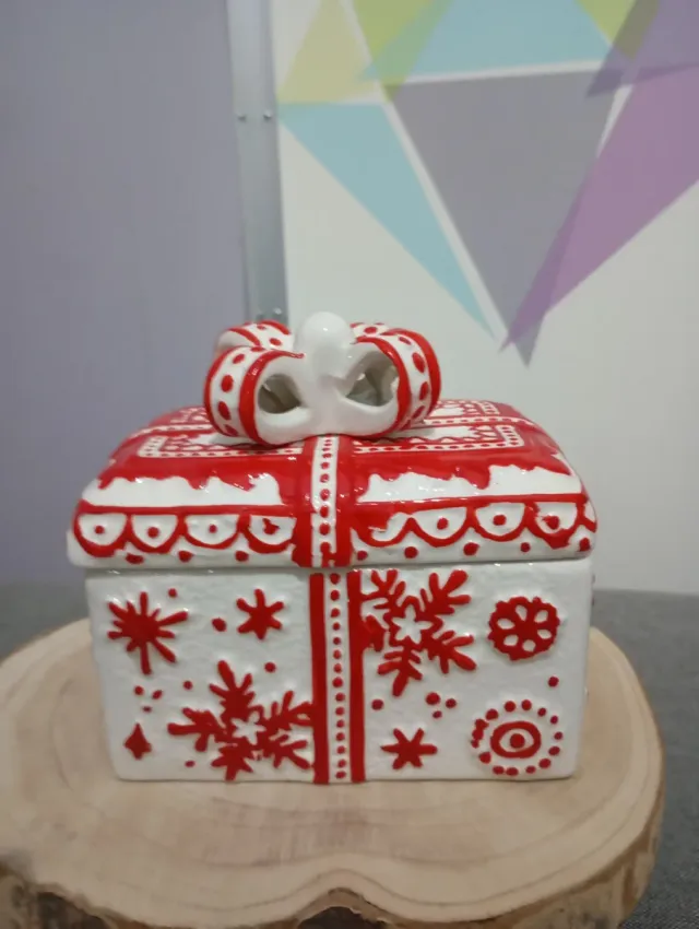 Biscottiera Ceramica Natalizia Rosso Bianco