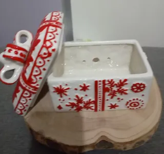 Biscottiera Ceramica Natalizia Rosso Bianco