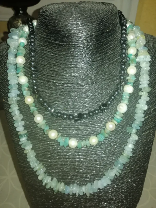 Lote collares piedra azul y verde
