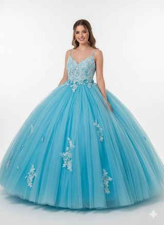 Vestido de Quinceañera Azul y Blanco