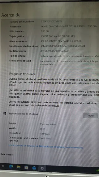 Ordenador Slim Core i5 9400F SSD 1TB 8Gb Ram VGA G