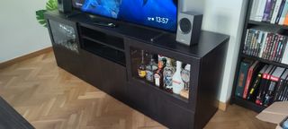 Mueble TV IKEA madera y cristal