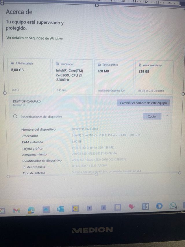 Portátil Medion Plata