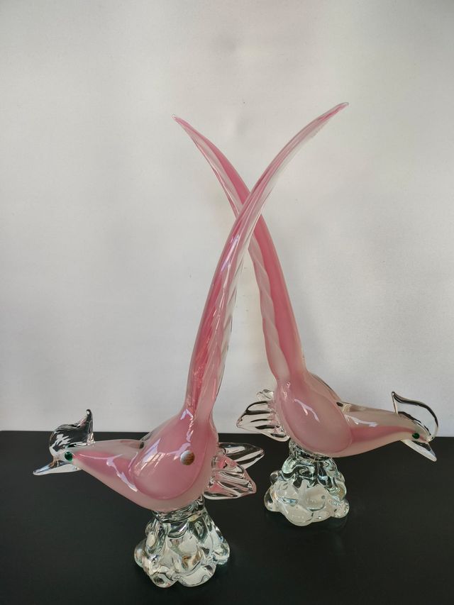 Murano Coppia fagiani rosa vintage anni 50