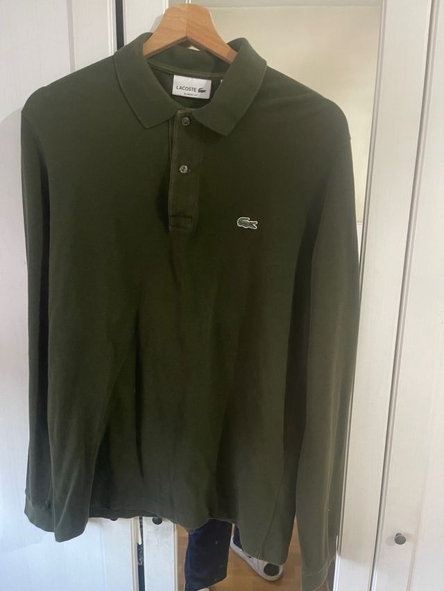Polo Lacoste manga larga verde oliva