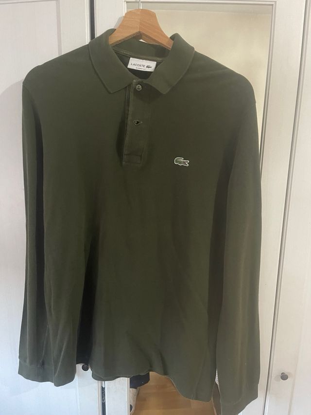 Polo Lacoste manga larga verde oliva